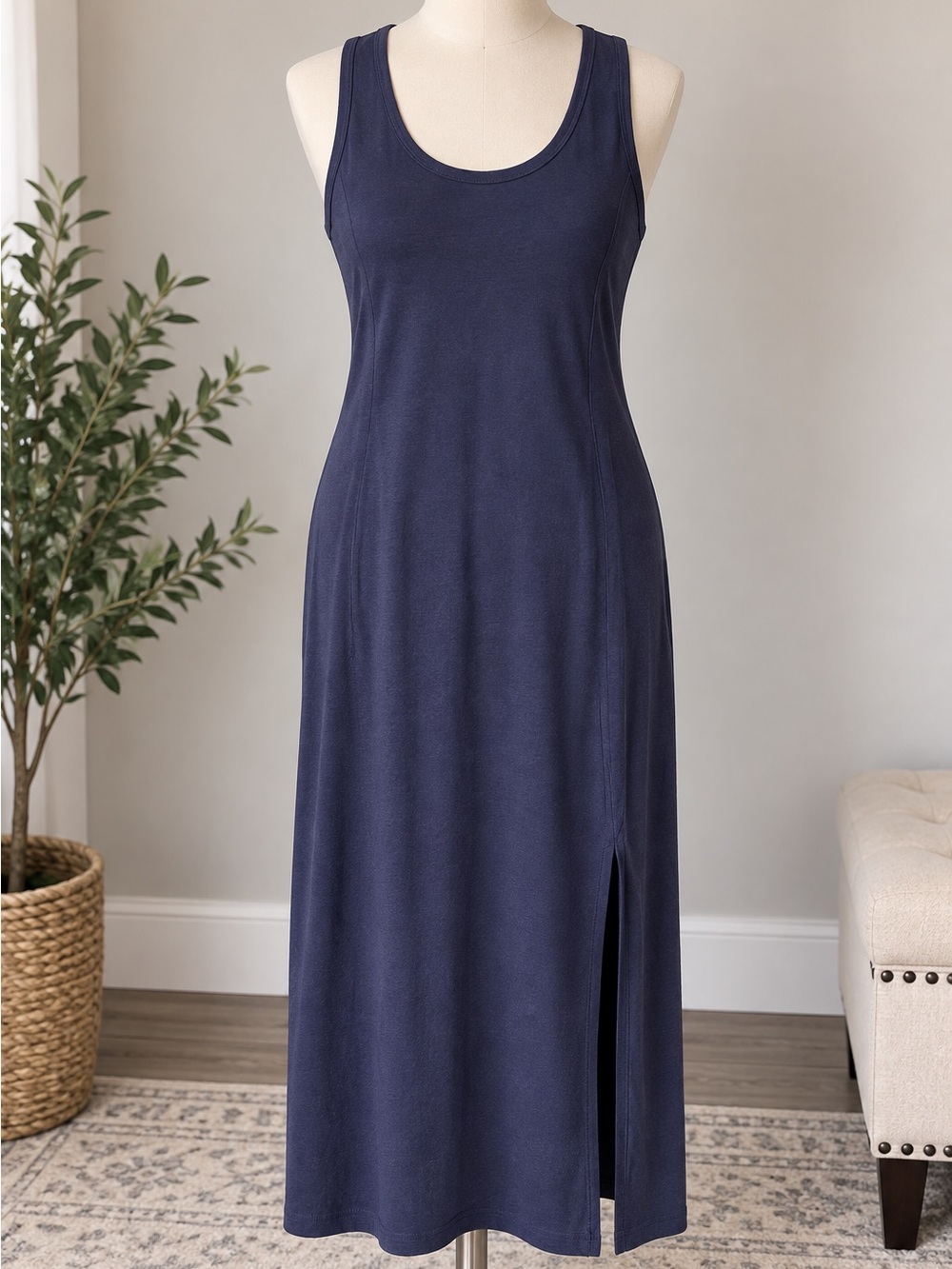 Fabletics Navy Tank Maxi Dress with Side Slit